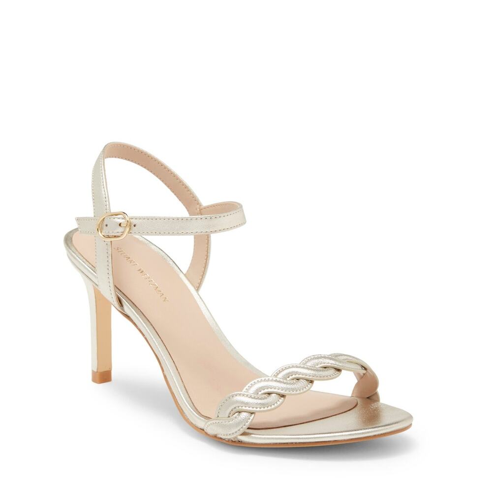 Stuart Weitzman Twisted Stiletto Heel Sandals Lea… - image 1